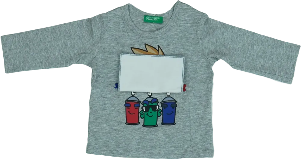 Szürke Benetton Hosszú ujjú felső EU 68 / UK 3-6 hónap / US 3-6 hónap