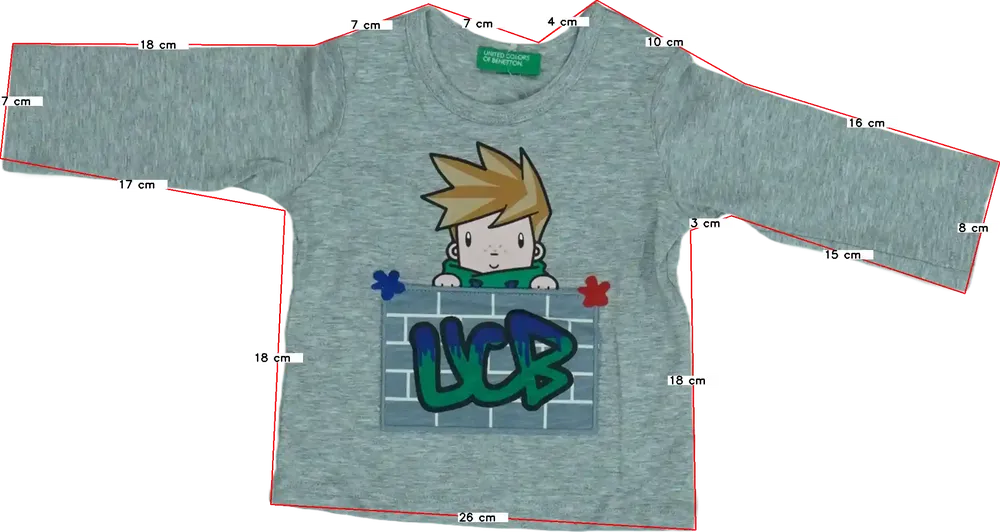 Szürke Benetton Hosszú ujjú felső EU 68 / UK 3-6 hónap / US 3-6 hónap