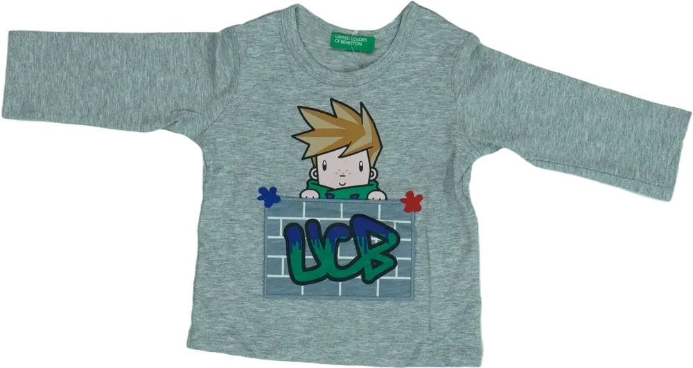 Szürke Benetton Hosszú ujjú felső EU 68 / UK 3-6 hónap / US 3-6 hónap