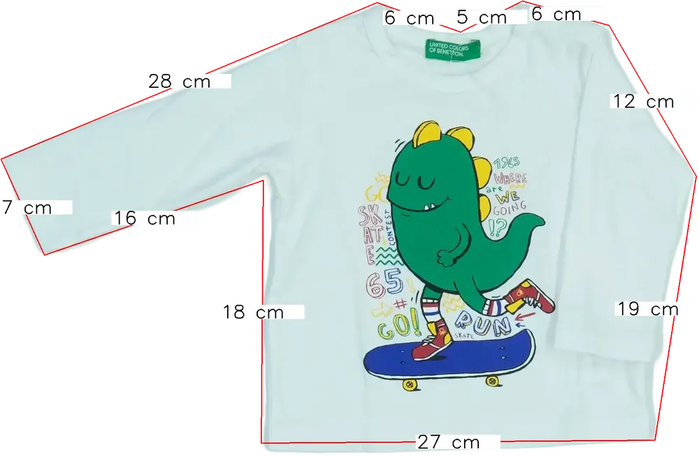 Fehér Benetton Hosszú ujjú felső EU 68 / UK 3-6 hónap / US 3-6 hónap