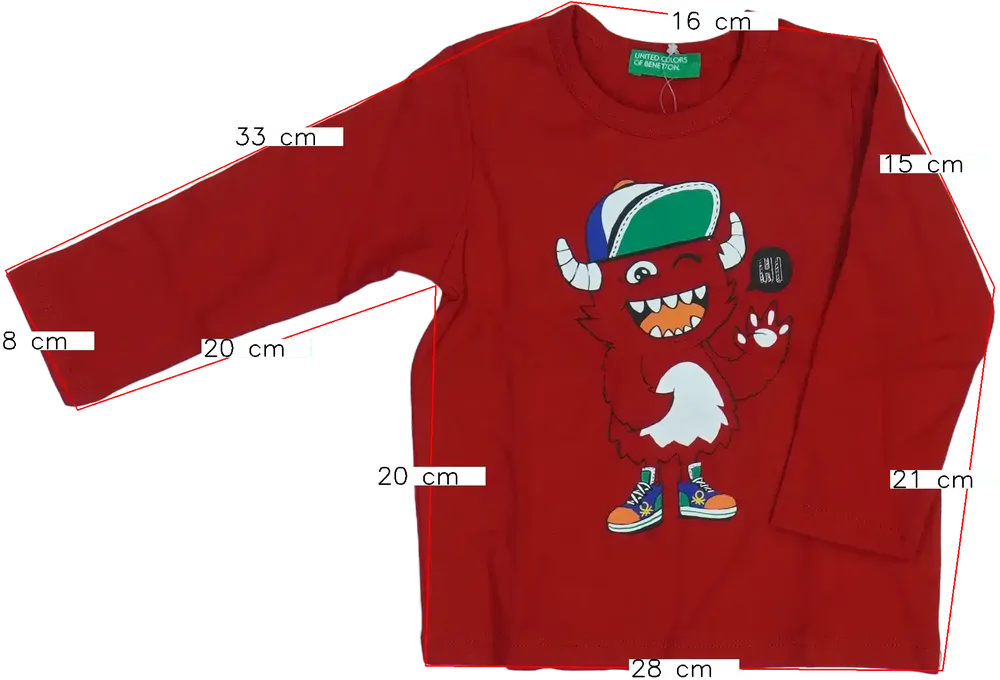 Piros Benetton Hosszú ujjú felső EU 80 / UK 9-12 hónap / US 12 hónap