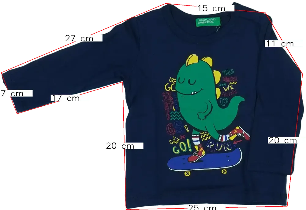 Kék Benetton Hosszú ujjú felső EU 68 / UK 3-6 hónap / US 3-6 hónap