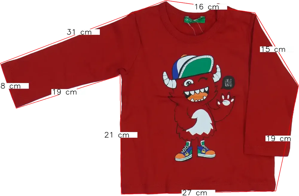 Piros Benetton Hosszú ujjú felső EU 74 / UK 6-9 hónap / US 6-9 hónap