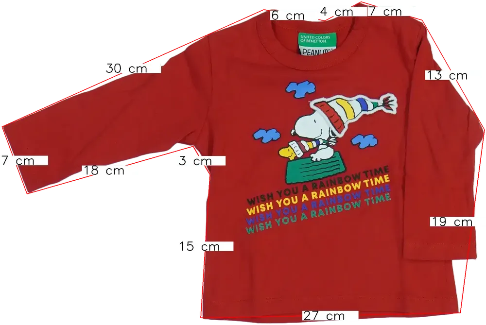 Piros Benetton Hosszú ujjú felső EU 74 / UK 6-9 hónap / US 6-9 hónap