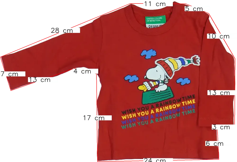 Piros Benetton Hosszú ujjú felső EU 68 / UK 3-6 hónap / US 3-6 hónap