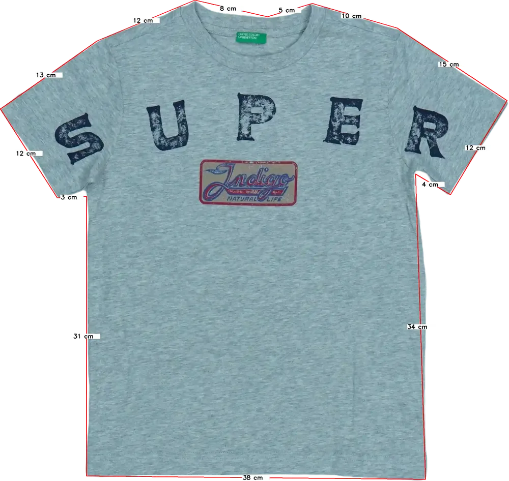 Szürke Benetton Póló EU 128 / UK 8 év / US 8 év/M