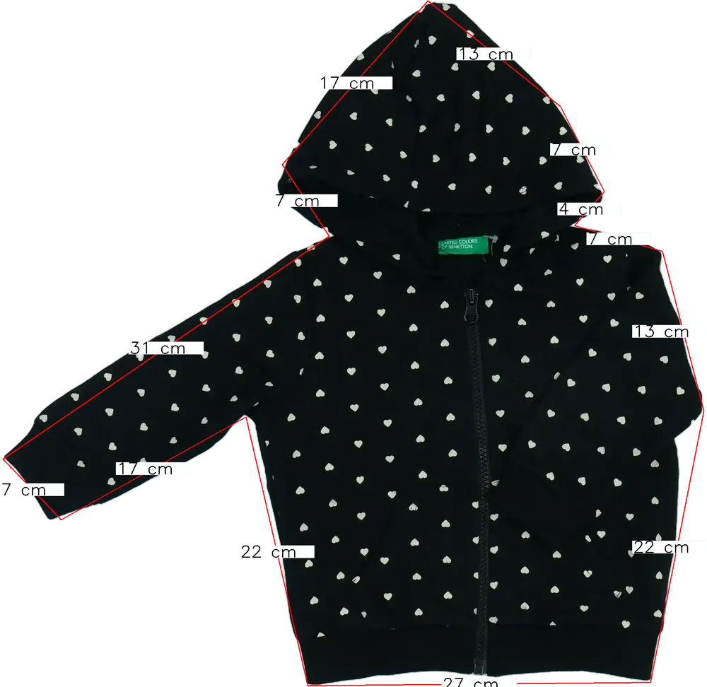 Fekete Benetton Kapucnis pulóver EU 86 / UK 12-18 hónap / US 18 hónap