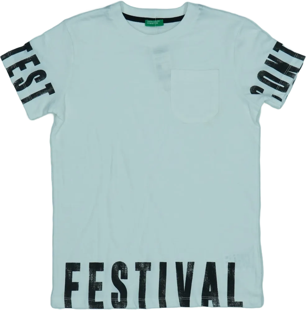 Fehér Benetton Póló EU 128 / UK 8 év / US 8 év/M