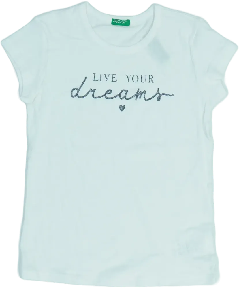 Fehér Benetton Póló EU 128 / UK 8 év / US 8 év/M