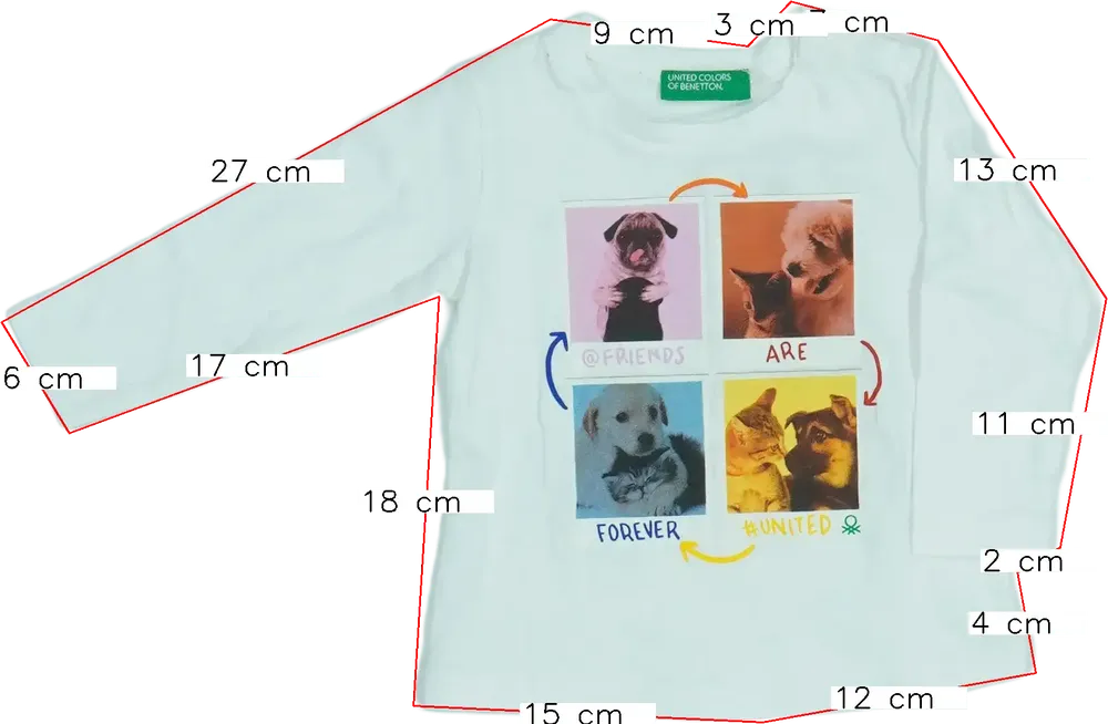 Fehér Benetton Hosszú ujjú felső EU 68 / UK 3-6 hónap / US 3-6 hónap