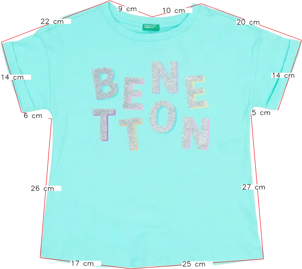 Zöld Benetton Póló EU 128 / UK 8 év / US 8 év/M