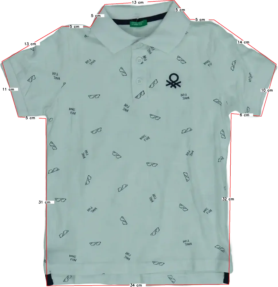 Fehér Benetton Galléros póló EU 122 / UK 7 év / US 7 év/M