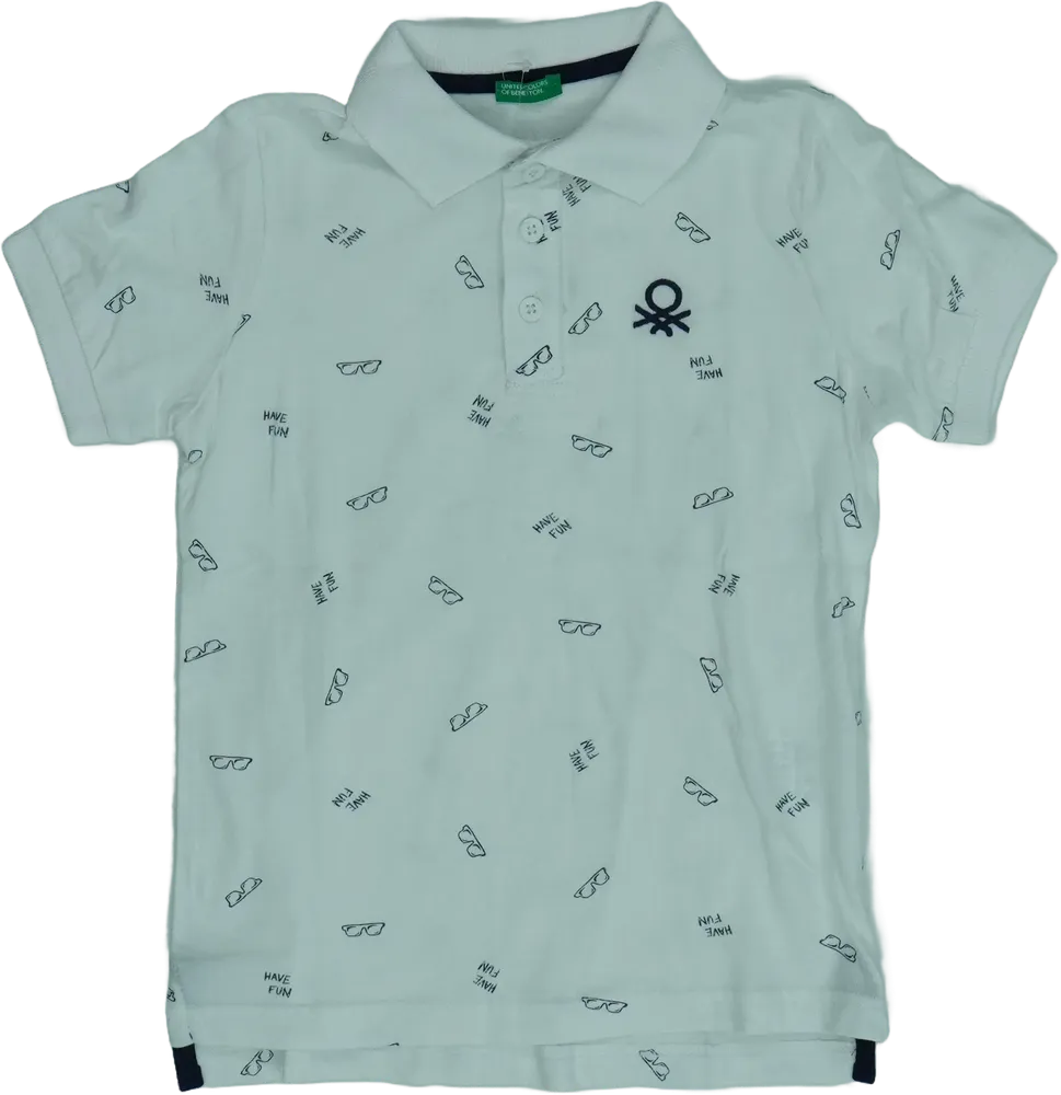 Fehér Benetton Galléros póló EU 122 / UK 7 év / US 7 év/M