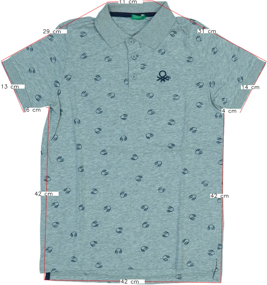 Szürke Benetton Galléros póló EU 152 / UK 12 év / US 12 év/L