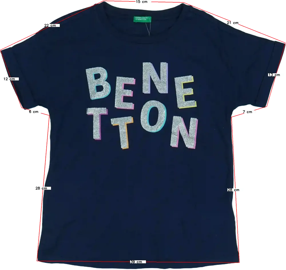 Kék Benetton Póló EU 128 / UK 8 év / US 8 év/M
