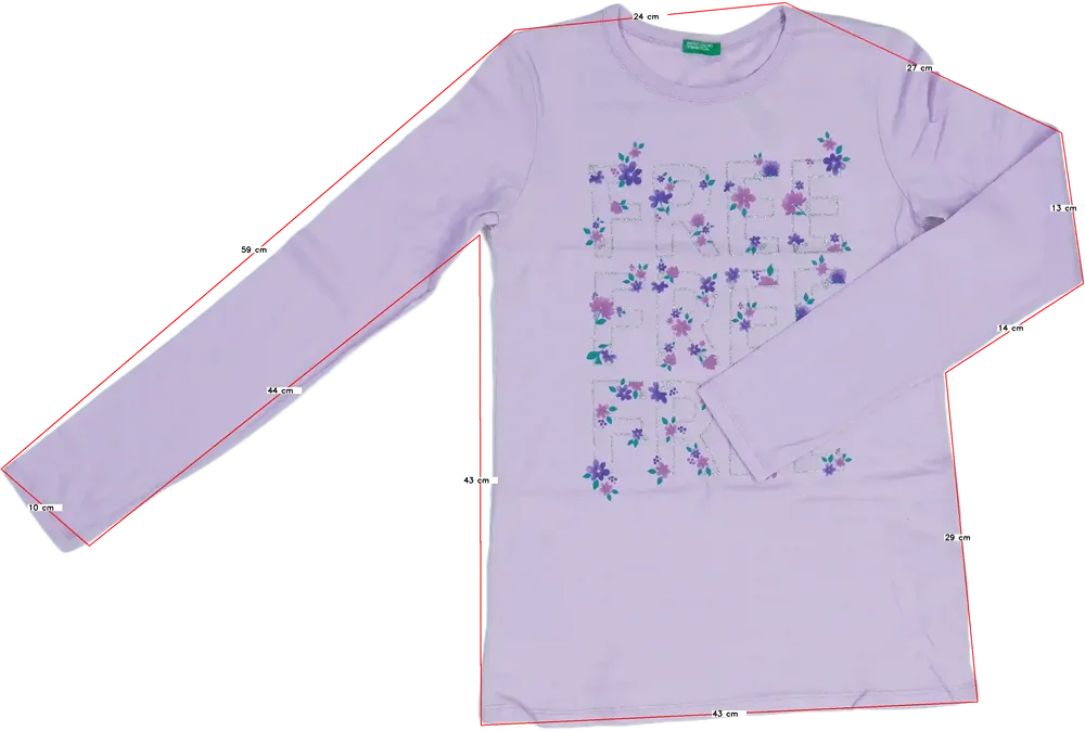 Lila Benetton Hosszú ujjú felső EU 158 / UK 13 év / US 14 év/XL
