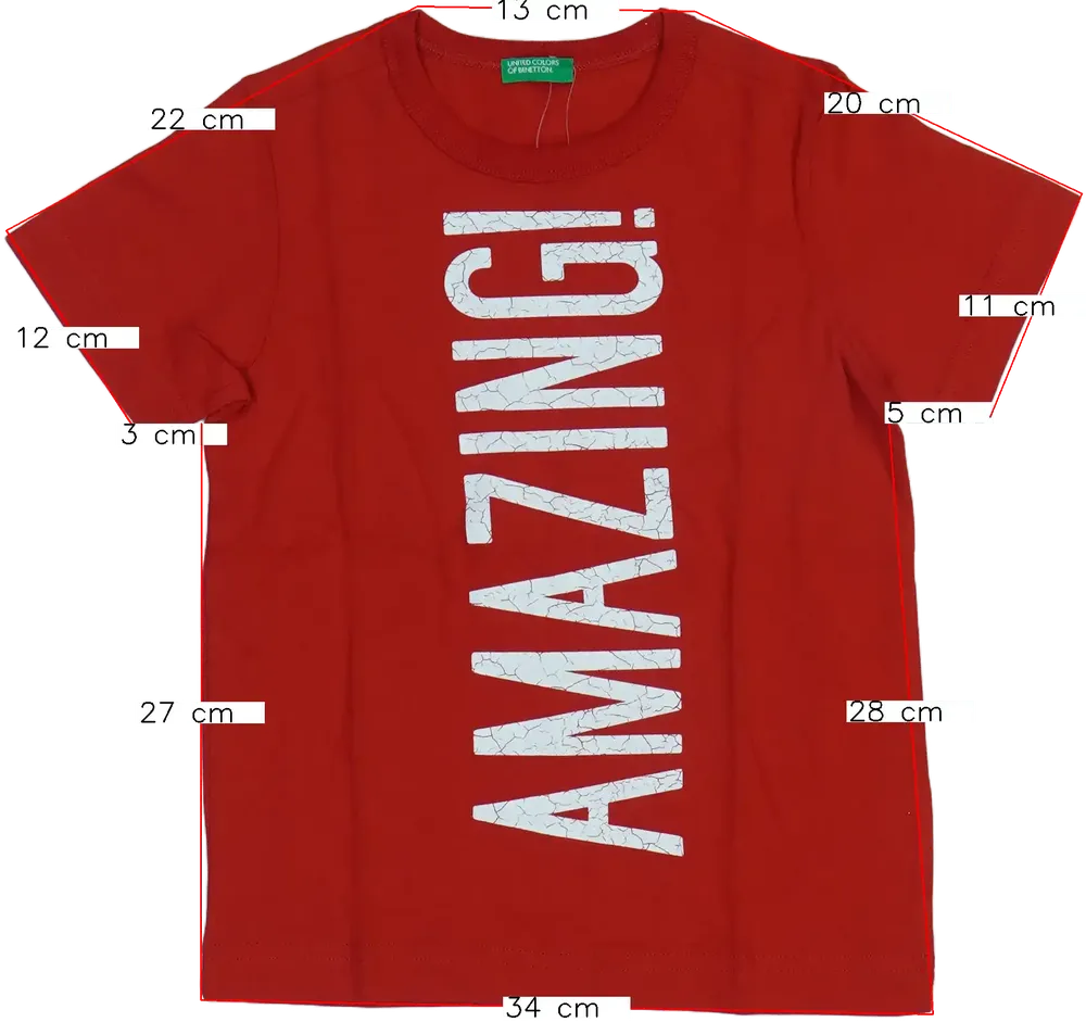 Piros Benetton Póló EU 110 / UK 5 év / US 5 év/XS