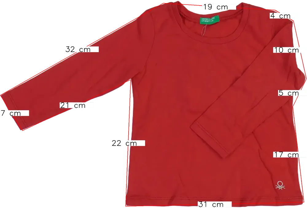 Piros Benetton Hosszú ujjú felső EU 92 / UK 2 év / US 2T