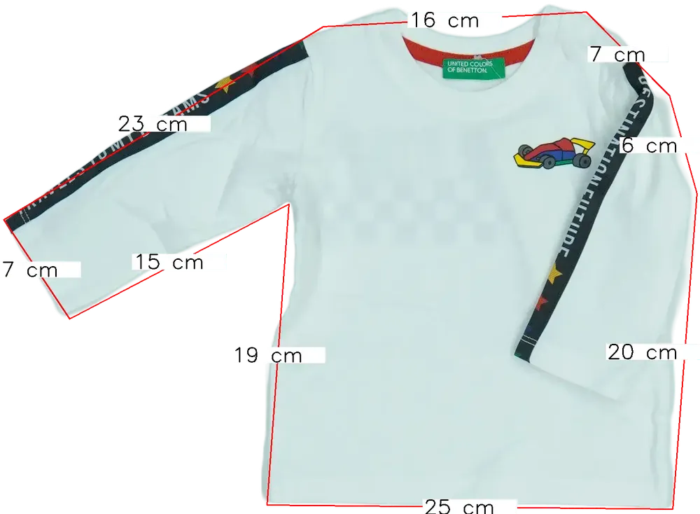 Fehér Benetton Hosszú ujjú felső EU 68 / UK 3-6 hónap / US 3-6 hónap