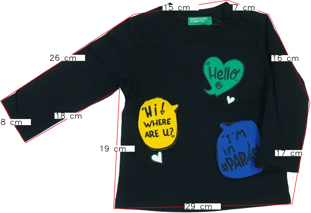 Fekete Benetton Hosszú ujjú felső EU 74 / UK 6-9 hónap / US 6-9 hónap