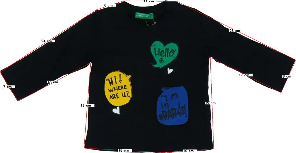 Fekete Benetton Hosszú ujjú felső EU 68 / UK 3-6 hónap / US 3-6 hónap