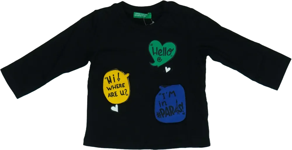 Fekete Benetton Hosszú ujjú felső EU 68 / UK 3-6 hónap / US 3-6 hónap