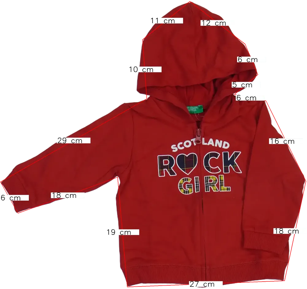 Piros Benetton Kapucnis pulóver EU 80 / UK 9-12 hónap / US 12 hónap