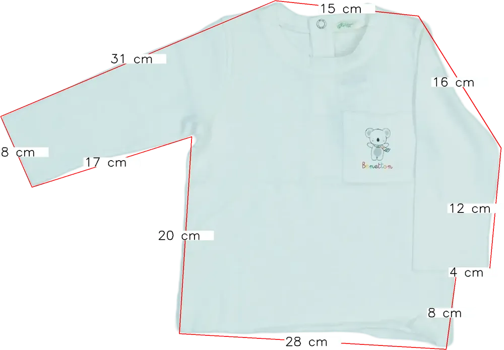 Fehér Benetton Hosszú ujjú felső EU 74 / UK 6-9 hónap / US 6-9 hónap