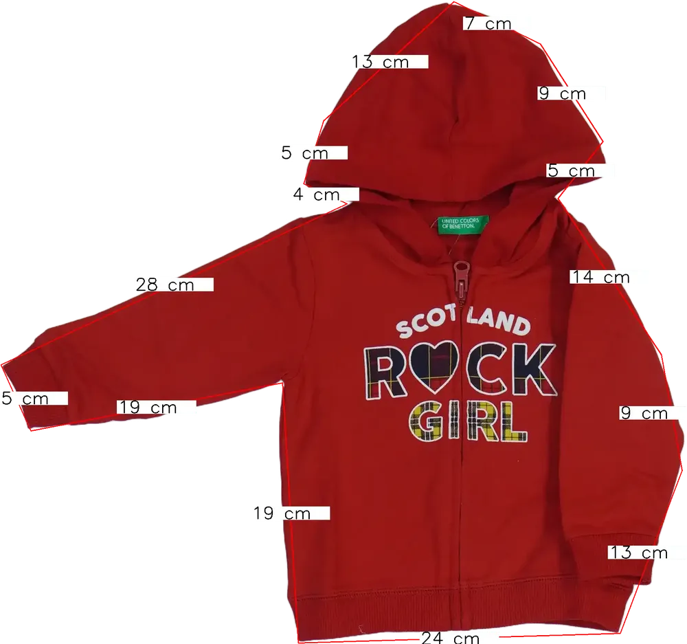 Piros Benetton Kapucnis pulóver EU 74 / UK 6-9 hónap / US 6-9 hónap