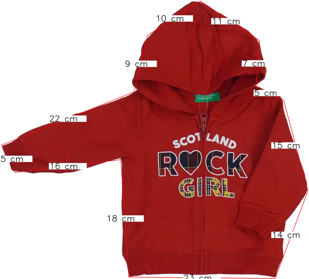 Piros Benetton Kapucnis pulóver EU 68 / UK 3-6 hónap / US 3-6 hónap