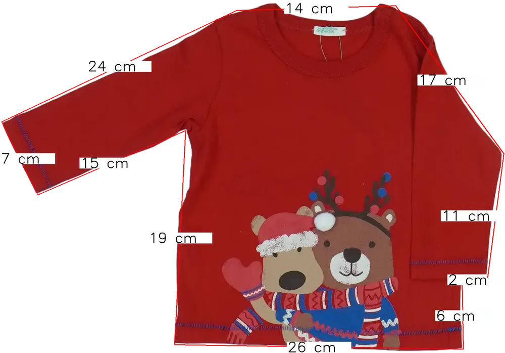 Piros Benetton Hosszú ujjú felső EU 68 / UK 3-6 hónap / US 3-6 hónap