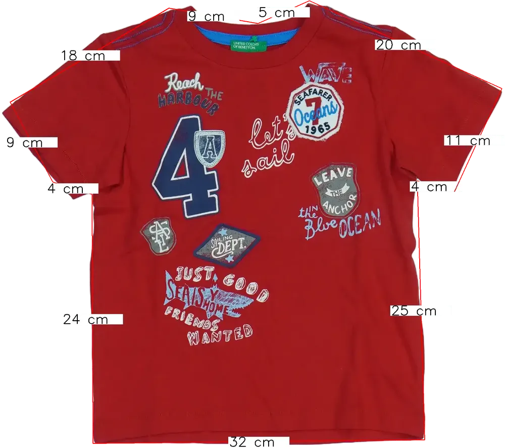 Piros Benetton Póló EU 104 / UK 4 év / US 4T/XS