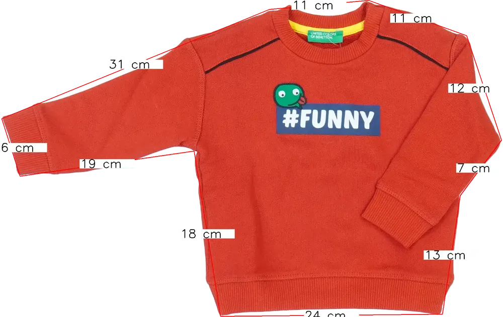 Piros Benetton Pulóver EU 80 / UK 9-12 hónap / US 12 hónap