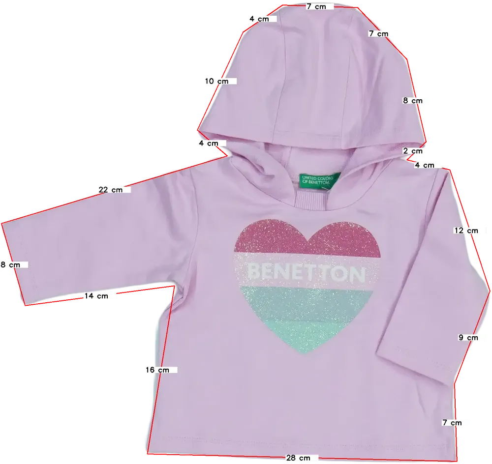Rózsaszín Benetton Kapucnis pulóver EU 68 / UK 3-6 hónap / US 3-6 hónap
