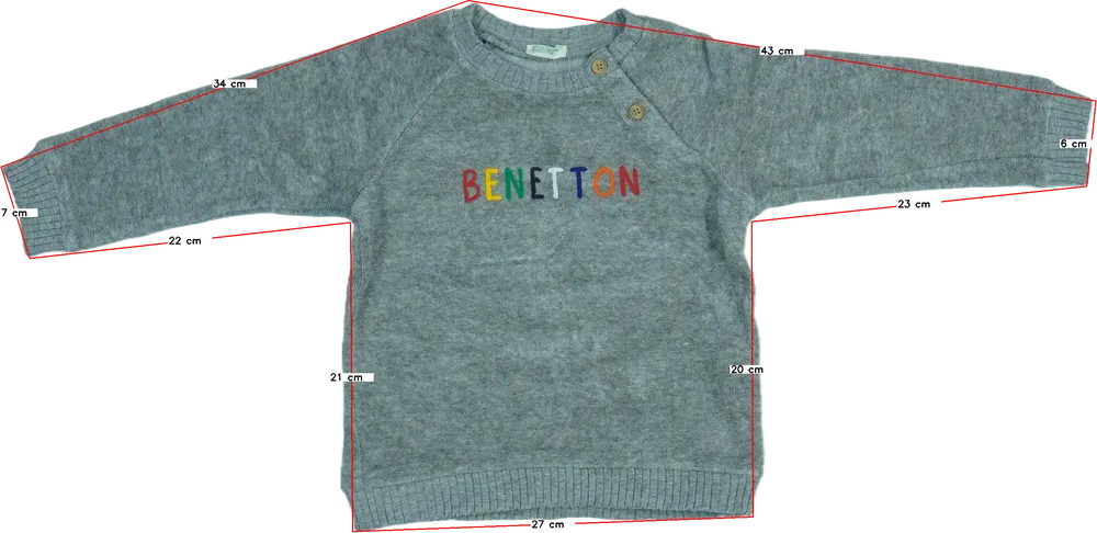 Szürke Benetton Pulóver EU 80 / UK 9-12 hónap / US 12 hónap