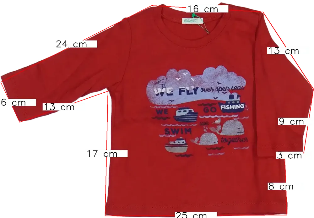 Piros Benetton Hosszú ujjú felső EU 68 / UK 3-6 hónap / US 3-6 hónap