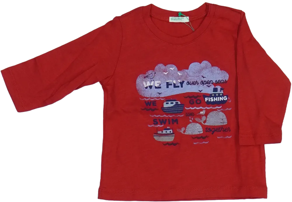 Piros Benetton Hosszú ujjú felső EU 68 / UK 3-6 hónap / US 3-6 hónap