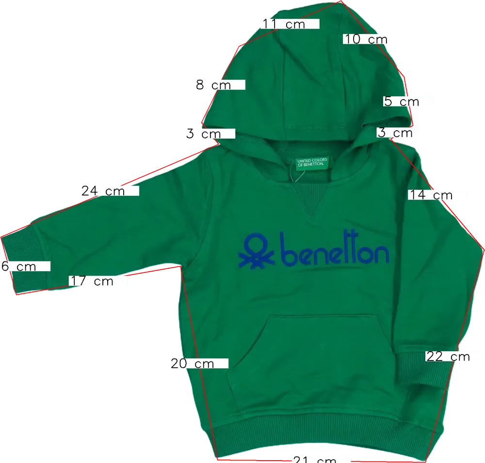 Zöld Benetton Kapucnis pulóver EU 74 / UK 6-9 hónap / US 6-9 hónap