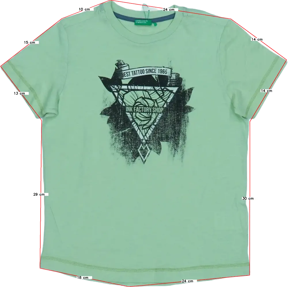 Zöld Benetton Póló EU 128 / UK 8 év / US 8 év/M