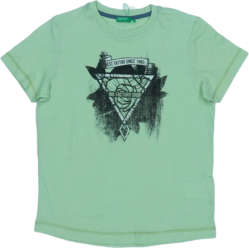 Zöld Benetton Póló EU 128 / UK 8 év / US 8 év/M