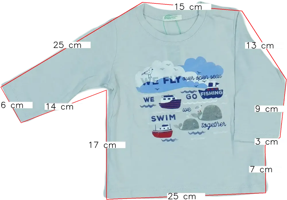 Szürke Benetton Hosszú ujjú felső EU 68 / UK 3-6 hónap / US 3-6 hónap