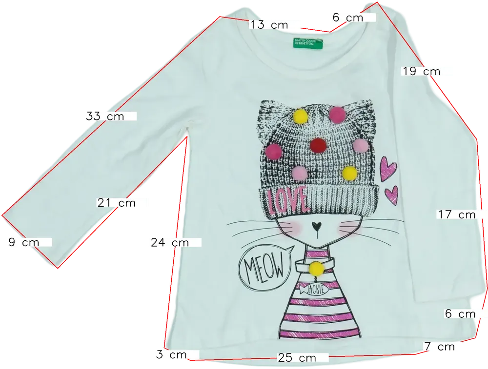 Fehér Benetton Hosszú ujjú felső EU 92 / UK 2 év / US 2T