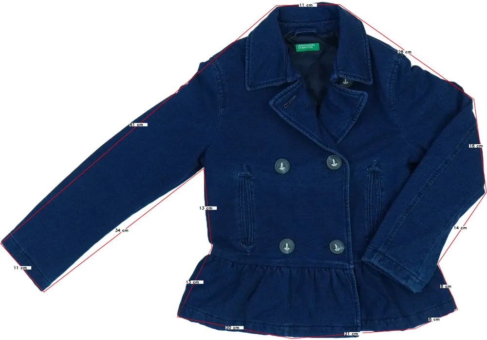 Kék Benetton Átmeneti kabát EU 128 / UK 8 év / US 8 év/M