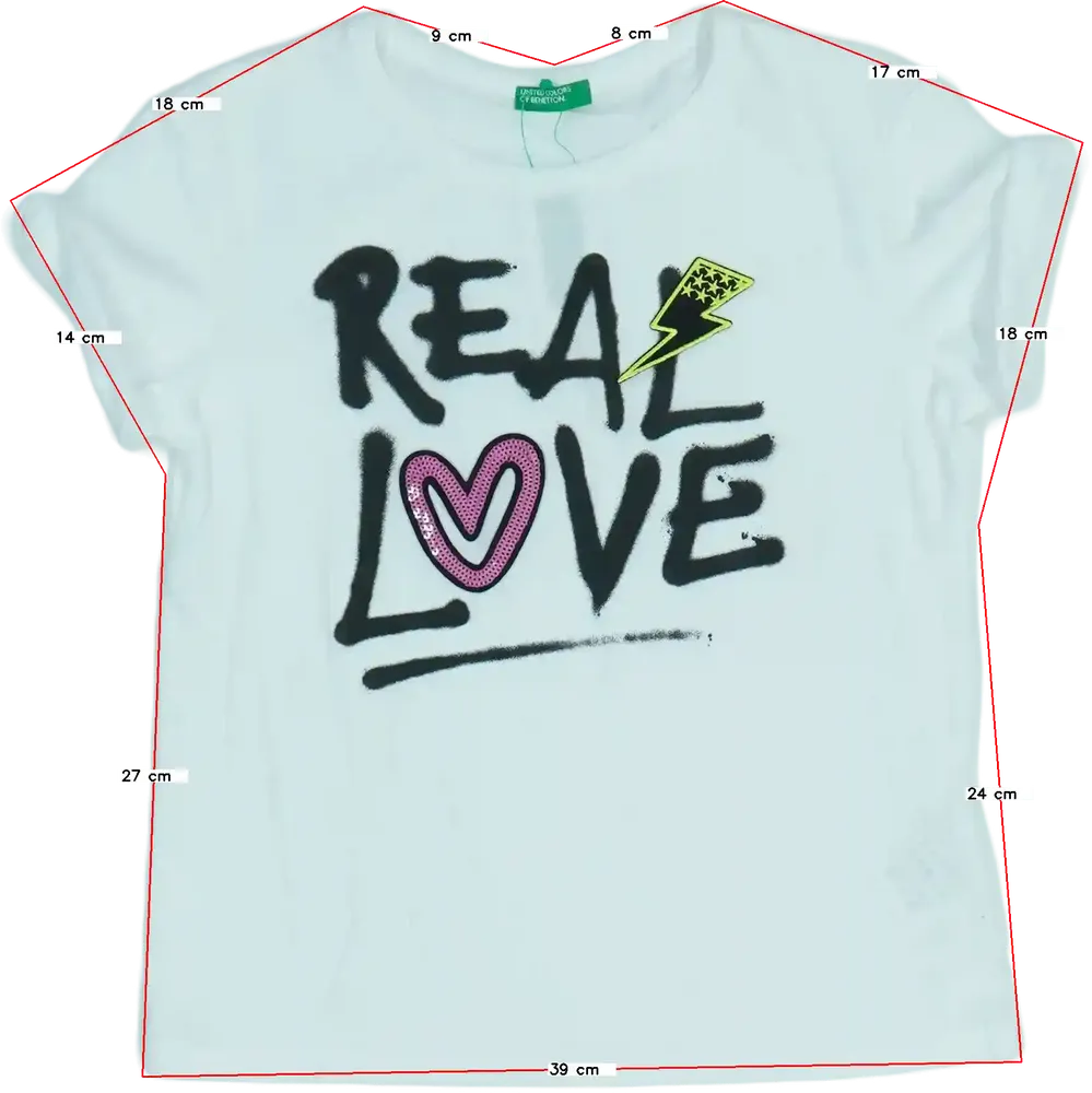 Fehér Benetton Póló EU 128 / UK 8 év / US 8 év/M