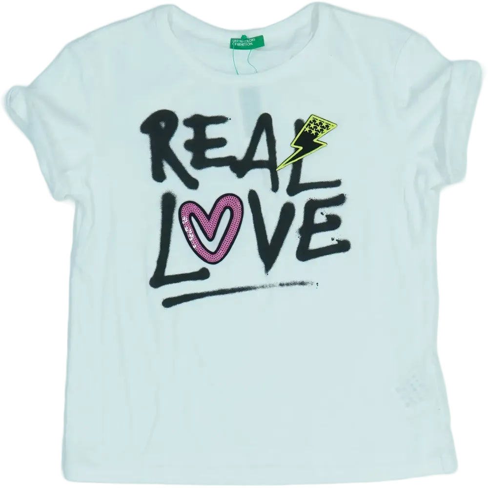 Fehér Benetton Póló EU 128 / UK 8 év / US 8 év/M