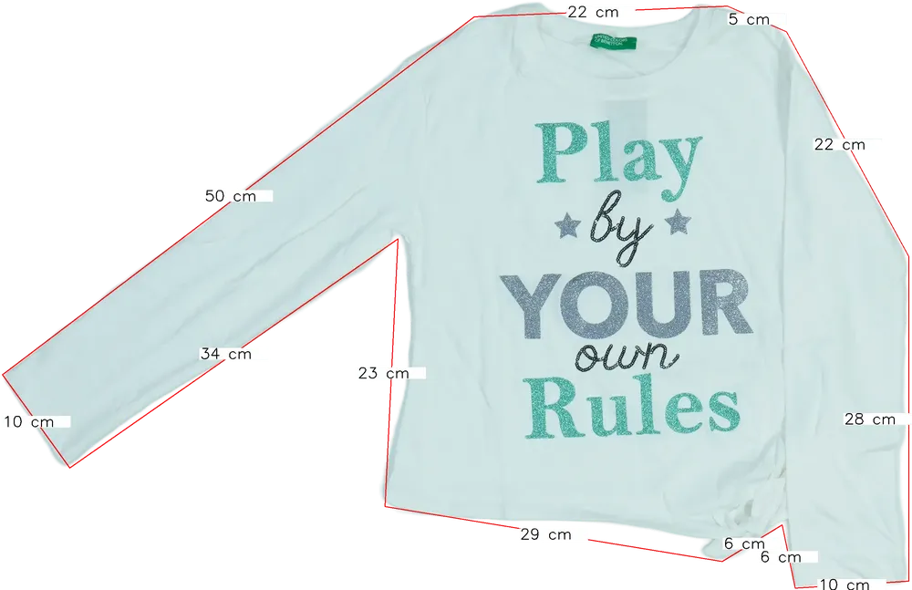 Fehér Benetton Hosszú ujjú felső EU 128 / UK 8 év / US 8 év/M