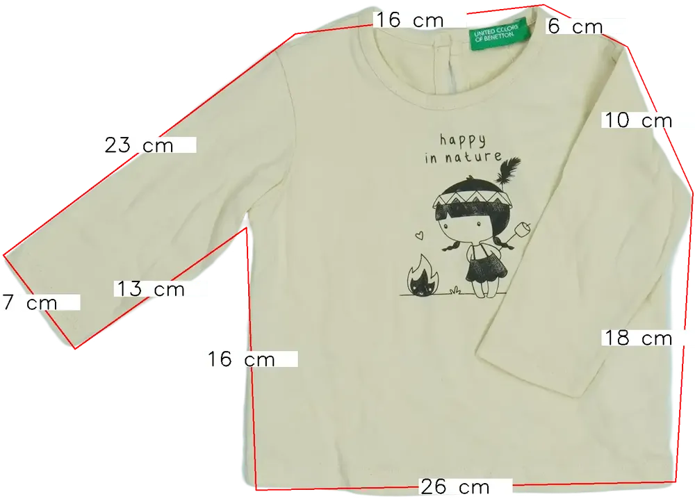 Fehér Benetton Hosszú ujjú felső EU 68 / UK 3-6 hónap / US 3-6 hónap