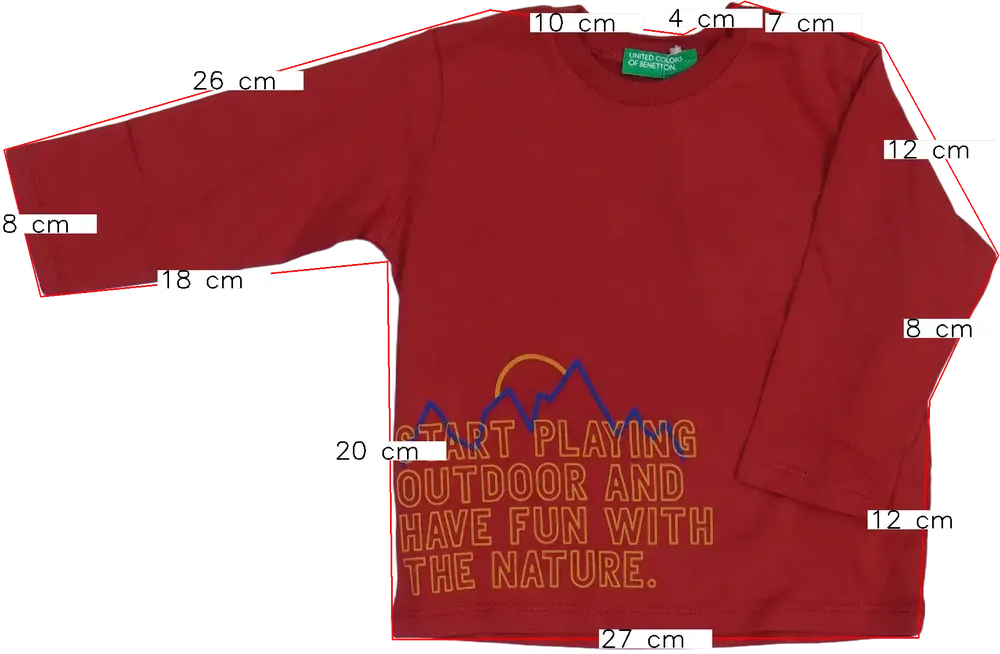 Piros Benetton Hosszú ujjú felső EU 74 / UK 6-9 hónap / US 6-9 hónap