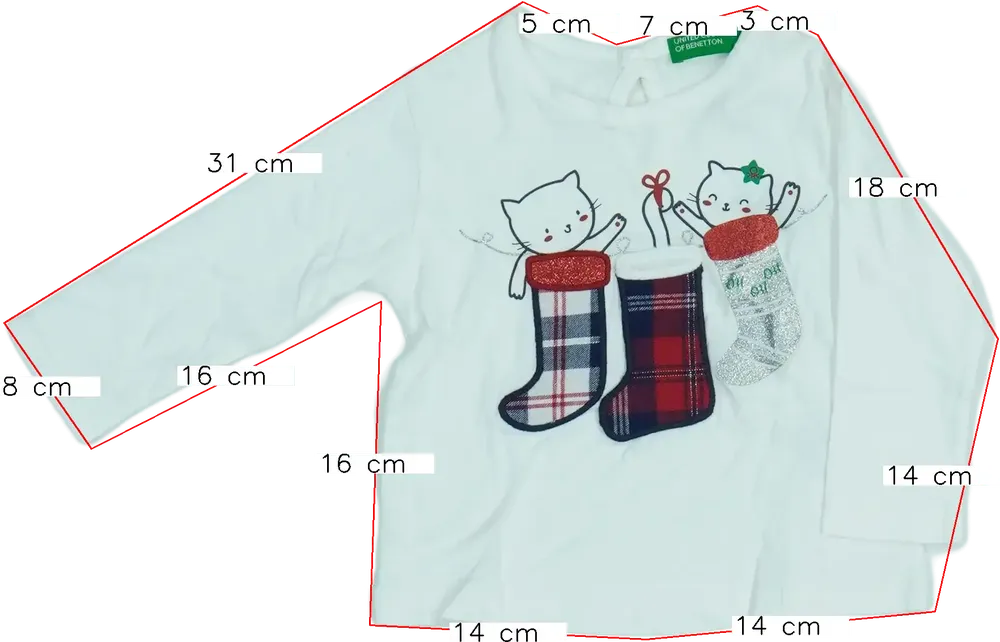 Fehér Benetton Hosszú ujjú felső EU 74 / UK 6-9 hónap / US 6-9 hónap