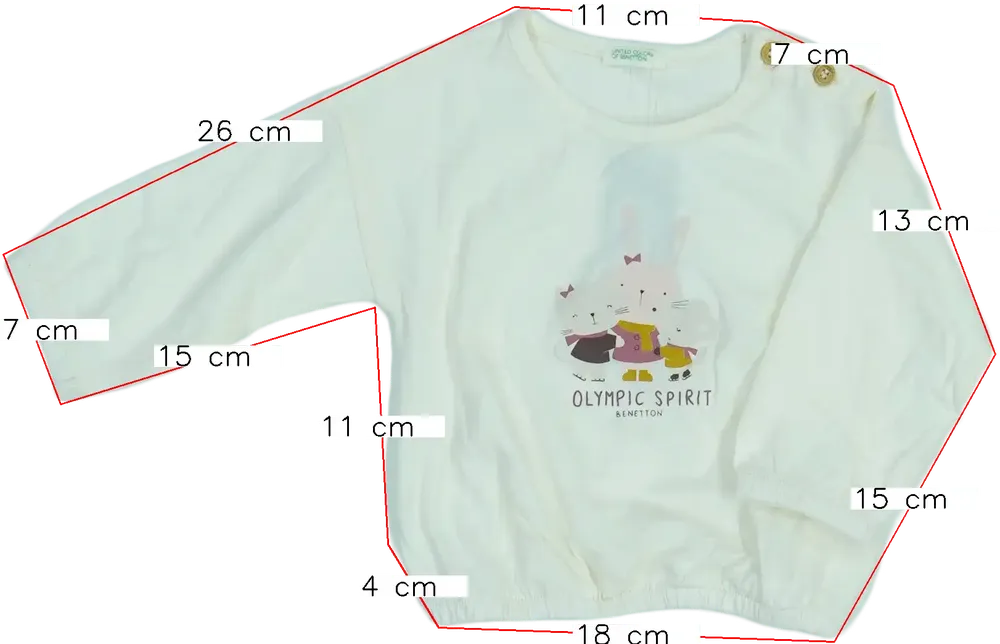 Fehér Benetton Hosszú ujjú felső EU 68 / UK 3-6 hónap / US 3-6 hónap